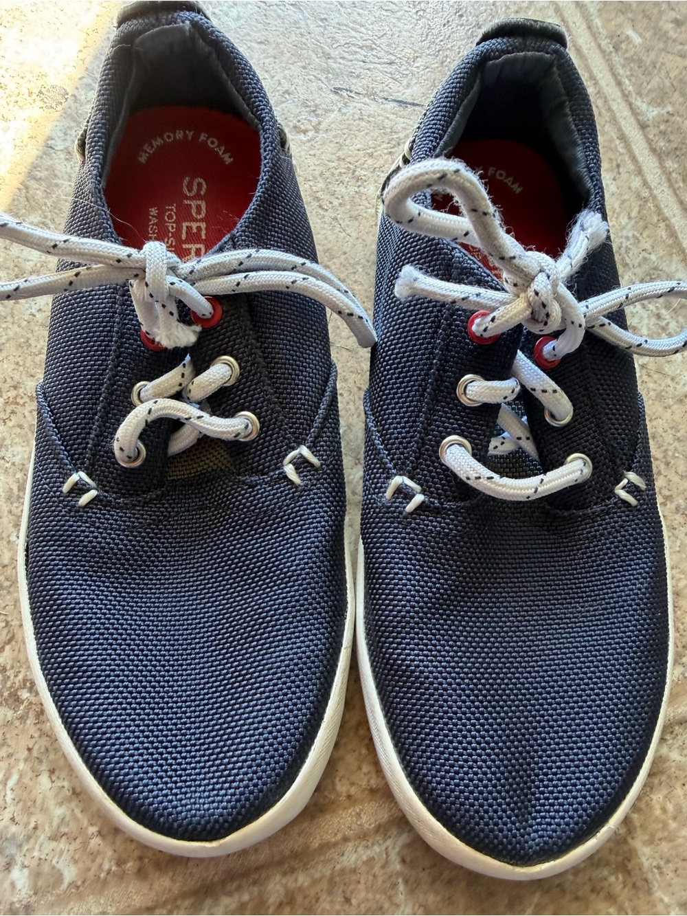Sperry Navy Canvas Kids Boat Shoes with White Laces